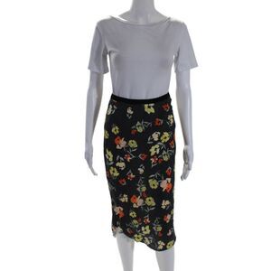 Go By GoSilk Womens Elastic Waistband Fringe Silk Floral Skirt Black Multi XS